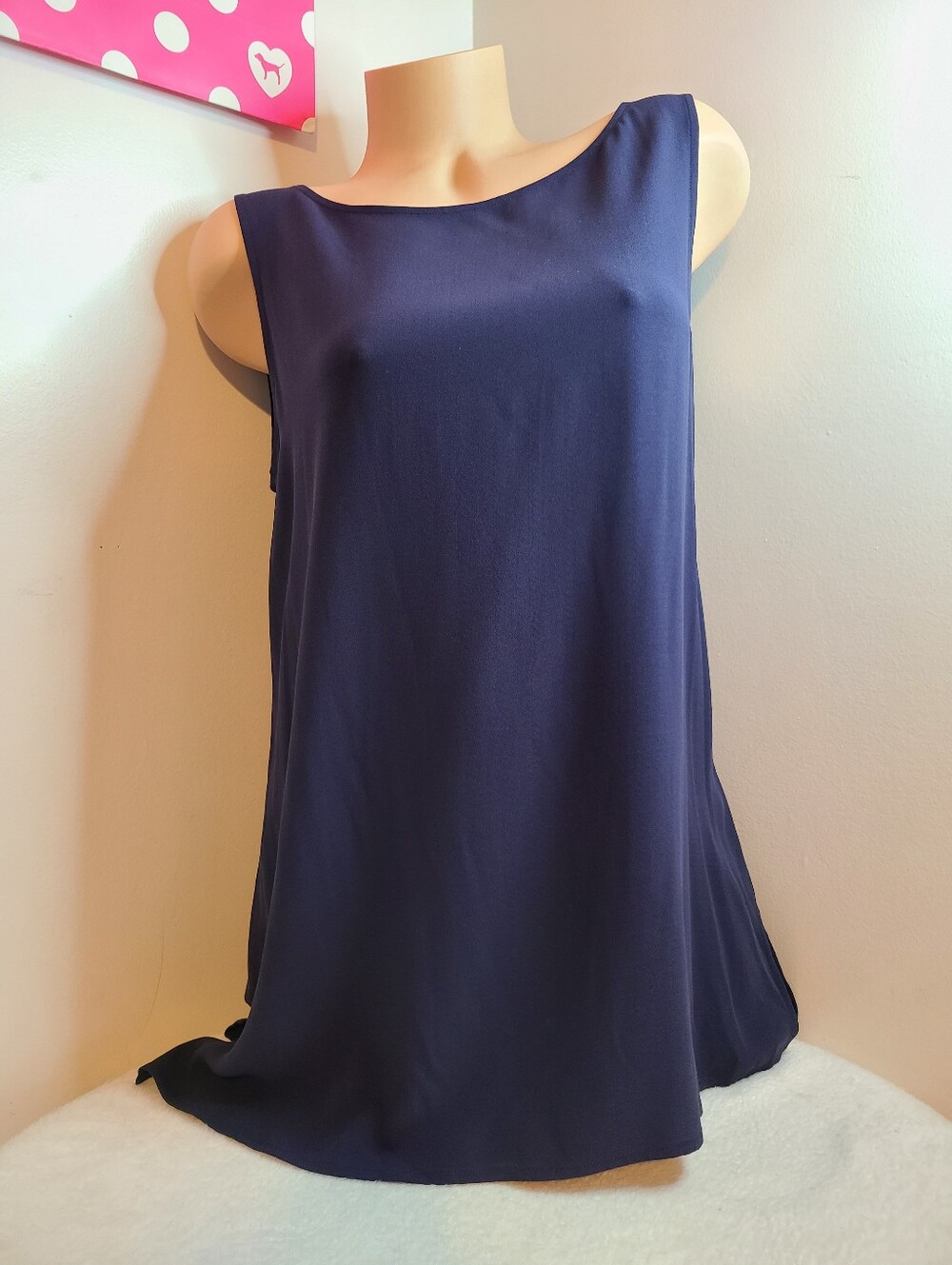 Eileen Fisher 100% Silk Classic Navy Hi-low Tank Top Size M